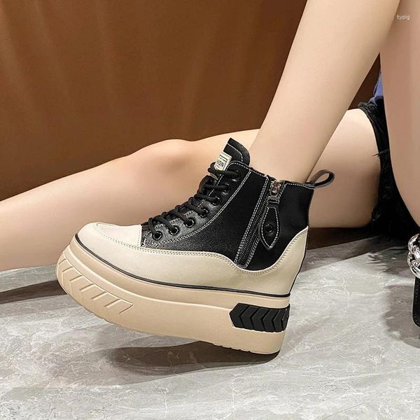 Chaussures décontractées Autumn High Top Women Sneakers 9cm Platage Pu Leather Talons Hidden Hip Hiver Winter Chunky Sport femme