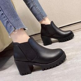 Zapatos informales Otoño Invierno Botas Británicas Montar en el tacón grueso El tobillo de la cabeza redondo plataforma impermeable