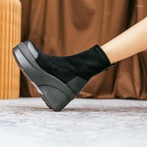 Zapatos casuales Otoño/Invierno botas cortas femeninas Fahion mujeres plataforma elástica Muffin gamuza felpa tobillo impermeable señoras