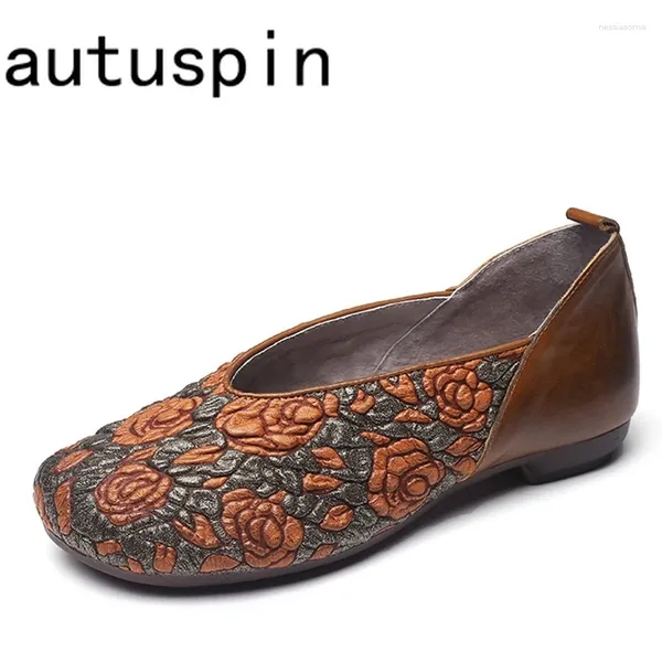 Chaussures décontractées Audispin 1,5 cm Femmes ethniques appartements Conception d'été automne véritables molages en cuir extérieur