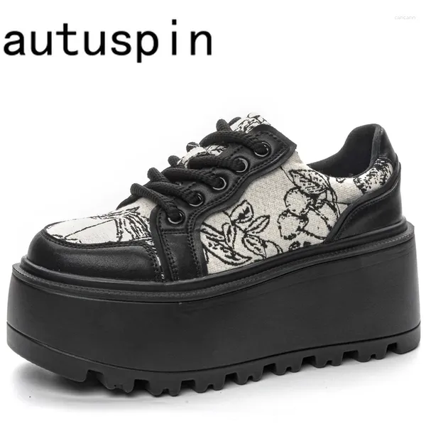 Zapatos casuales AUTUSPIN 8 cm mujeres Oxfords diseño étnico bordado flor pisos plataforma mujer primavera verano mujer mocasines tamaño 33-39