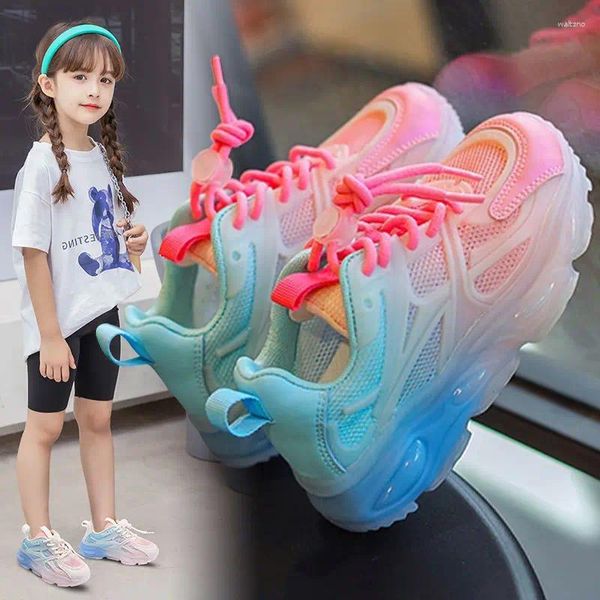 Zapatos informales para niñas, zapatillas de deporte con gradiente LED, luz de descarga para correr, caminar, deportes para niños, transpirables, Flash