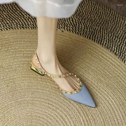 Casual schoenen terug lege single single dames zacht leer geklonken ondiepe puntige puntige platte bodem baotou sandalen