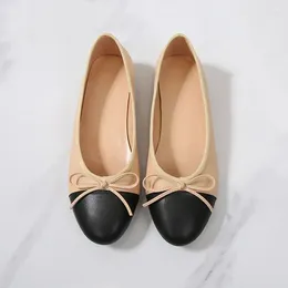 Chaussures décontractées Ballet Arc pour la femme Pumps de base 2024 Fashion Two Color Splicing Work Shoe Classic Tweed Tissu Femme Femme