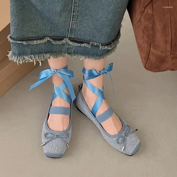 Zapatos casuales Ballet Dance Flats Cowboy Bow Women Marie Janes Sandals Designer 2024 Summer Lolita Dress marca Femenina Zapatos