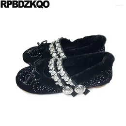 Casual schoenen Ballet Diamant Bur Mary Jane Hoogte Verhogende ballerina Flats Fluffy Velvet Bride Designer Women Luxury 2024 BOW -merk