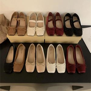 Zapatos casuales Ballet Flats Toe cuadrado Blanco Rojo Mary Jane Lolita Tada de lazo Vintage Sandalias de mujer Sandalias 2024 Ballerinas