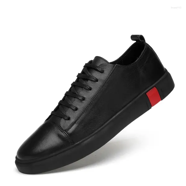 Chaussures décontractées Sneakers de groupes Hommes Généralités pour hommes en cuir solide Solie Classic Fashion Male Lace Up Flats Black 36-47