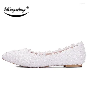 Casual schoenen bao ya fang dames kanten korrel mode pearl bruid's bruiloft bruidsmeisje jurk zoete banket flats