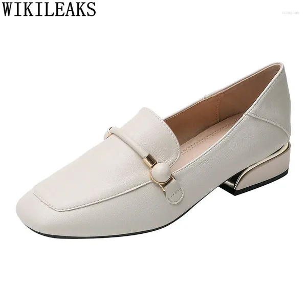 Zapatos informales Barefoot Oxford para mujeres Slip de cuero en tacones bajos mocasines Chaussures de punta cuadrada