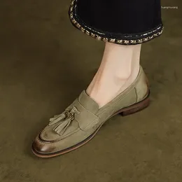 Casual schoenen Basisloafers met platte hak retro -stijl vrouwen flats lente herfst slip op schapenvacht echte lederen vintage ronde teen