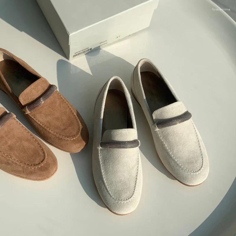 Casual Shoes BC 2024 Women's Suede Loafer Slip-On med Precious Bar Details Mjuk och sammetisk konsistens något rundad tå platt