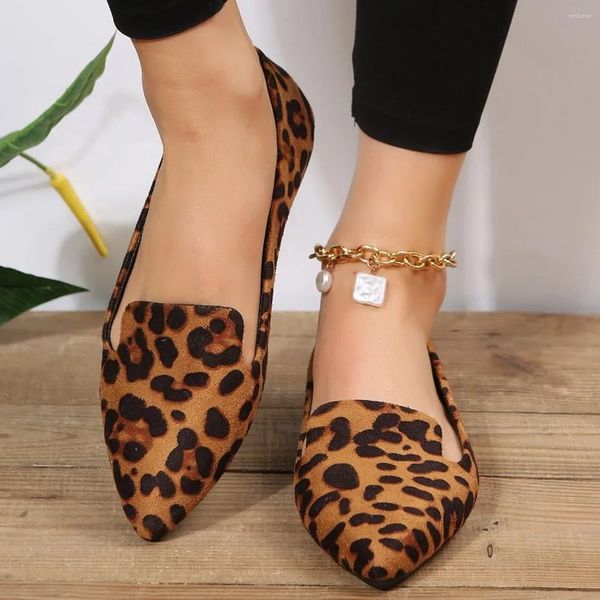 Zapatos casuales bcebyl mocasines pisos leopardo dedo de punta puntiaguda
