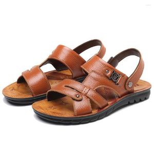 Chaussures décontractées Men de plage Sandales en cuir authentiques TRENDE LOCAGE TOP TOP COME COWHIDE BAOTOU LATEX PAD SOFFORM