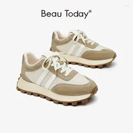 Casual schoenen Beautoday Chunky Sneakers vrouwen echte varkens suede ronde teen veter-up kleurmatching waffle 29580