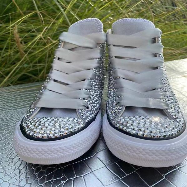 Zapatos Casuales Beige Alto Alto Rhinestone Cinta Accesorios Estilo Personalizado Lona Deportes Integrados Mujer 35-46