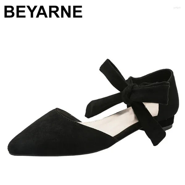 Zapatos casuales BEYARNE mujer correa de tobillo China 10 bailarinas plegables Kawaii bailarina de gamuza vino tinto punta puntiaguda tamaño grande con cordones