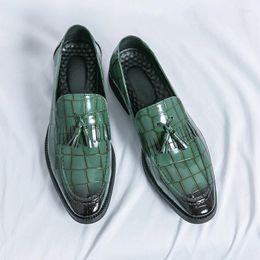 Zapatos casuales grandes talla 38-46 cuero verde de cuero para hombres con mocasilla de corte bajo puntiaguda de mocasilla decorada vestida para hombres mocasines hombre