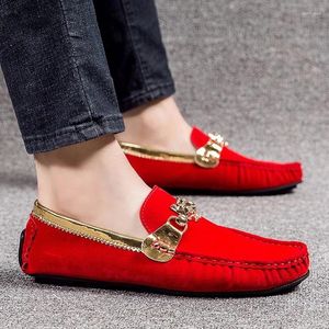 Casual Schoenen Big Size 38-48 Mannen Mode Suède Loafers Mocassins Slip Op Heren Flats Mannelijke Rijden schoen Rood