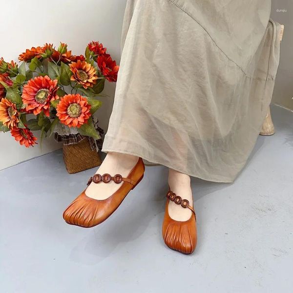 Birkuir – chaussures décontractées originales Mary Jane pour femmes, semelles souples plissées, plates en cuir véritable, bande élastique, faites à la main, luxe, marche