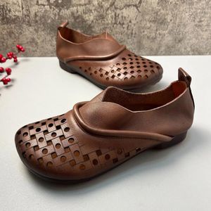 Birkuir – chaussures décontractées rétro ajourées pour femmes, mocassins paresseux en cuir véritable, semelles souples, luxe cousu à talons bas pour dames