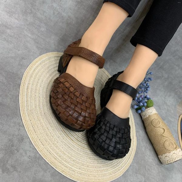 Chaussures décontractées Birkuir tissage Sandales à bout fermé pour les femmes Logles de semelles molles en cuir authentique en cuir authentique