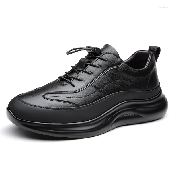 Zapatos informales, zapatillas de deporte de cuero de vaca negro para hombre, diseñador de moda, plataforma para primavera, Otoño e Invierno, deportes para correr