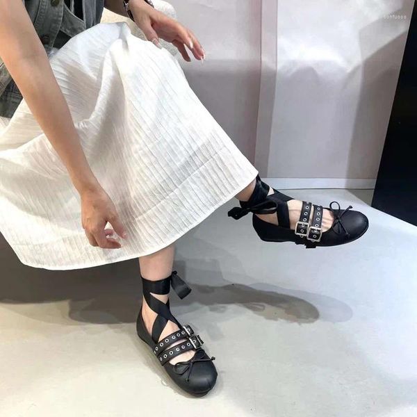 Zapatos casuales negros planos clásicos clásico cinturón hebilla hebilla mocasines para ballerinas femeninas damas cruz strappy ballet pisos Zapato Mujer