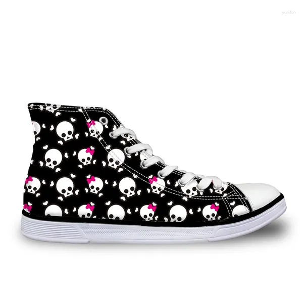 Chaussures décontractées Black High-top Toile Fémeaux à lacets mignons Cartoon Skull Imprimés pour les étudiants Spring Walking Sweked