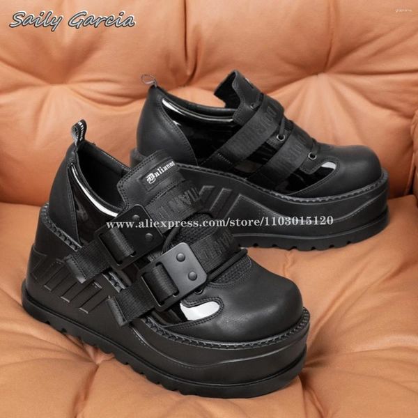 Chaussures décontractées hookloop épais hauteur de semelle augmentant les baskets augmentant 2024 Style punk Cool Girl Botkle Round Toe Plateforme 9cm Shoe