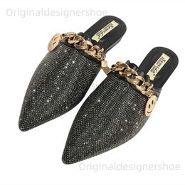 Chaussures décontractées Black Khaki Femmes italiennes Chaussures Classic Luxury Retro Slippers peu profond Metal Metal Couleurs mixtes Flat Outdoor Fashionable 43 T240409