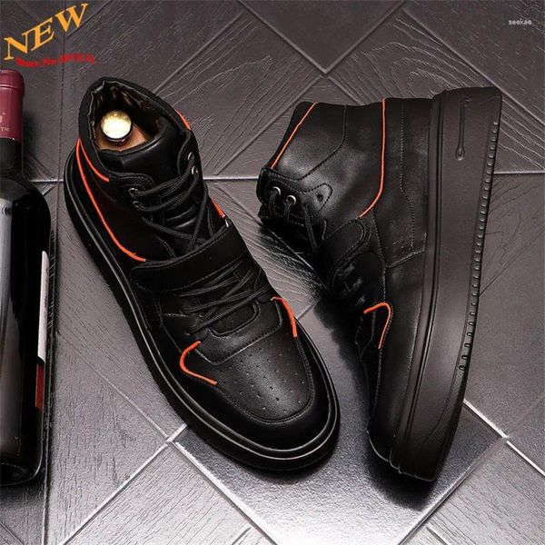 Zapatos informales Men de cuero negro zapatillas de moda Hip Hop High Tops Board Chaussure Homme