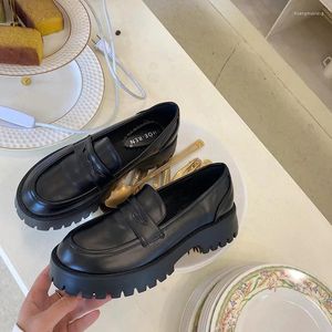 Casual schoenen zwart punk platform dames loafers rond teen dikke hiel vintage slip op hoge pompen