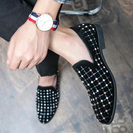 Chaussures décontractées en strass noirs hommes habiller en velours cristal mocassins mocassins de plonge