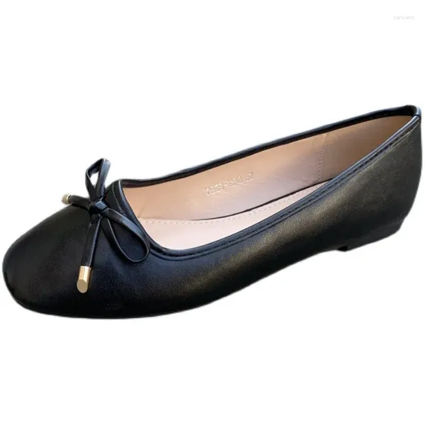 Mocassins en cuir souple noir pour femmes, chaussures décontractées, simples, doux, nœud papillon, mocassins de printemps, ballerines à enfiler, EU41