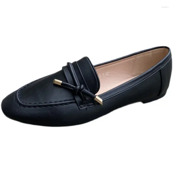 Chaussures décontractées noirs Soft Pu Leather Femmes Oxfords Flat Style British Square Toe Toe Slip on Mandin