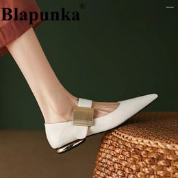 Casual schoenen blaapkunka vrouwen echt leer Mary Janes Flats Gold Metal Bord Black Beige puntige teen brede riem platte schoen Suede 34-42