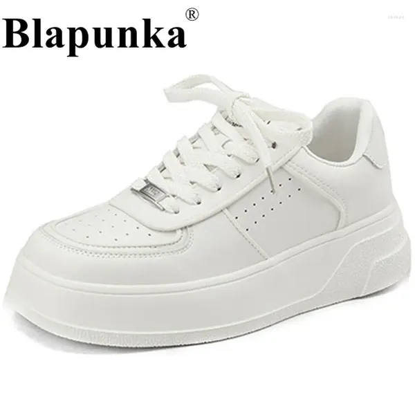 Zapatos informales Blapunka Mujeres genuinas de cuero corriendo zapatillas blancas dama gruesa plataforma plana deporte de primavera transpirable
