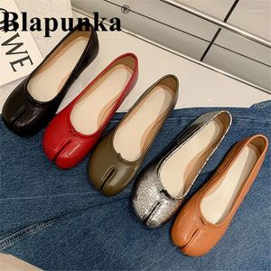 Casual schoenen blaapunka dames natuurlijke lederen flats comfort Japan stijl split-teen ballet platte vrouw ezel paarden hoef vorm teen schoen