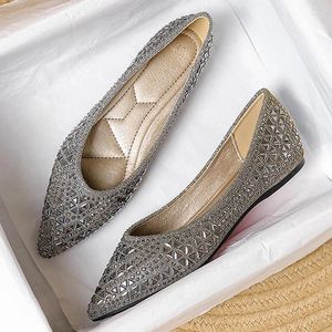 Casual schoenen bling goud ballerina's vrouwen puntige teen flats dames glitter kristal klink