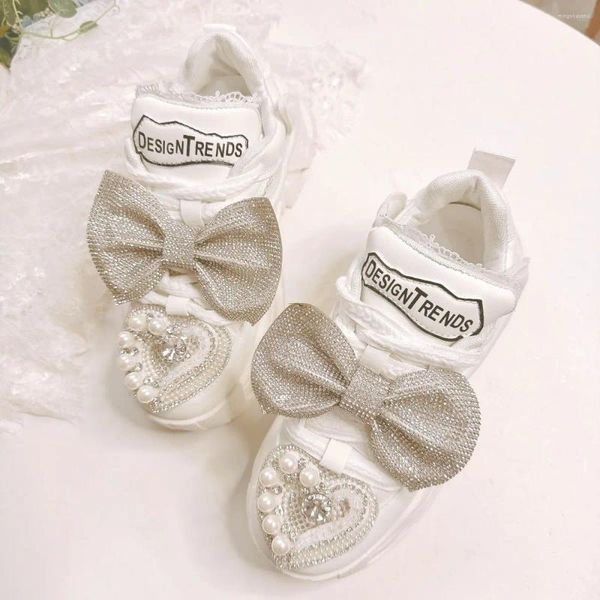 Zapatos casuales Rhinestones Bow Women Women White Sneakers Plataform