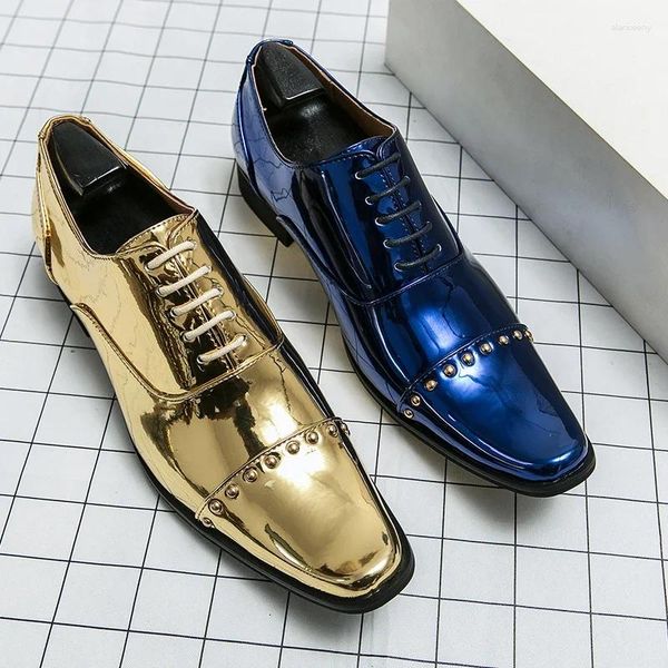 Chaussures décontractées Blue Gold Mouriage Fashion Bright Leather Derby Point Points Party Party Dance Tendance