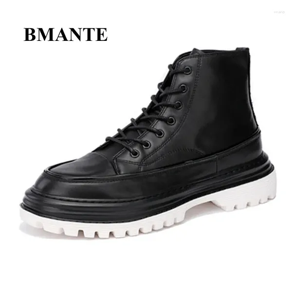 Zapatos informales Bmante para hombre, botines altos de piel auténtica, zapatillas de deporte, diseño de plataforma de lujo, con cordones y cremallera, invierno