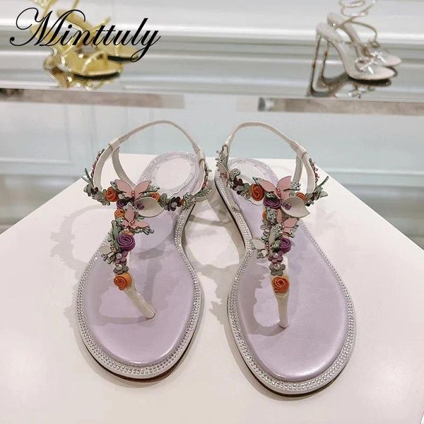 Zapatos informales Sandalias de camiseta bohemia Tacones planos Floral Playa Summer Sweet Girls Boaded Luxurious Ladies