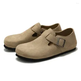 Chaussures décontractées Boken hommes et femmes avec daim cuir liège bout plat boîte boucle printemps couple mocassins sandale en plein air