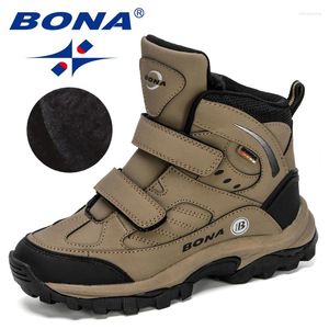 Chaussures décontractées Bona 2024 Designers Boots de neige en plein air garçons filles de baskets en peluche terkking enfants en randonnée en montagne camping