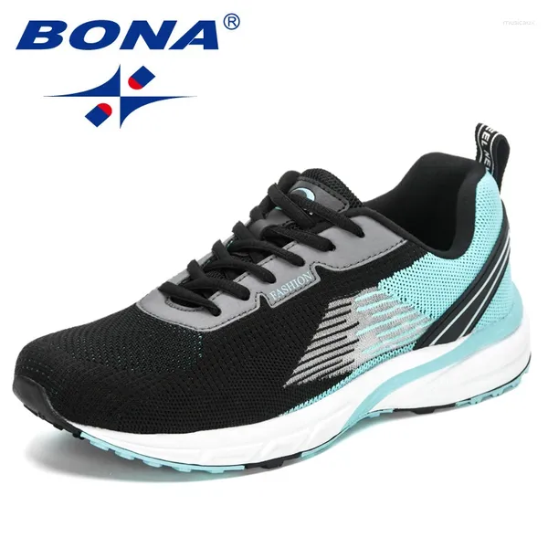 Zapatos casuales BONA estilo hombres corriendo malla tejido superior deporte ventilar correr caminar zapatillas de deporte con cordones