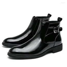 Chaussures décontractées Boots Men Pu Black Fashion Business polyvalent British Style Street Party Wear Classic Ankle
