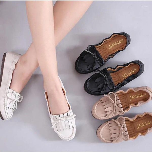 Chaussures décontractées Bow-Noeud Gland Pliable Ballerines Femme Baskets Enroulables Femmes Mocassins Frange Mocassins Fond Mou Plus Taille 35-42