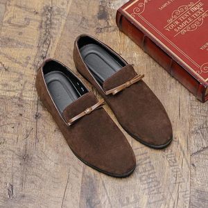 Mocassins classiques noirs en cuir suédé pour hommes, chaussures décontractées de marque, robe de bureau d'affaires, confortable, fond plat, semelle souple